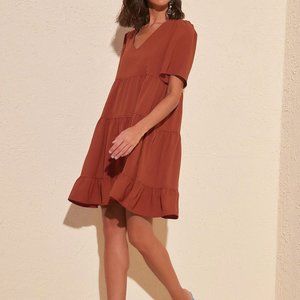 Woman’s Trendy Comfy Red Mini Tiered Dress